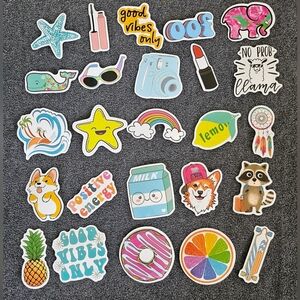 Stickers, multi themed stickers, 25pc, ocean, corgi, makeup